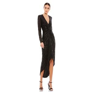 Mac Duggal 26549 size 6 sequin midi dress front‎ knotted detail high low
